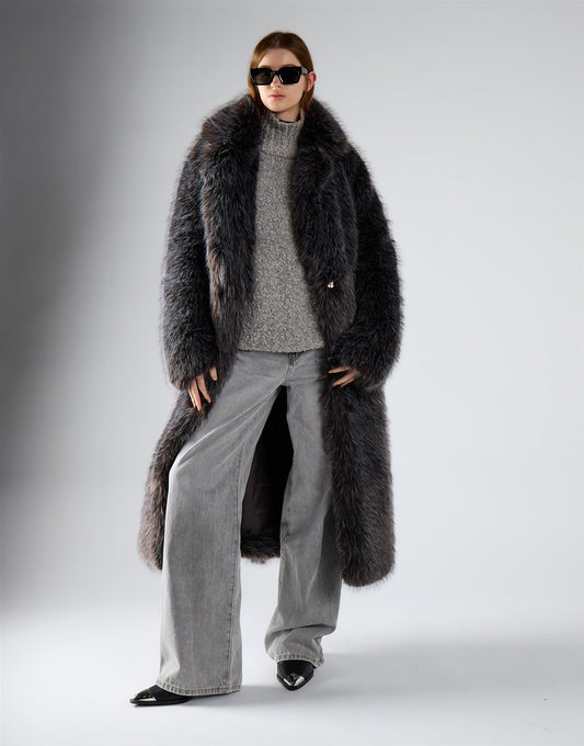 Dark Grey Tipped Fur Tie Waist Coat