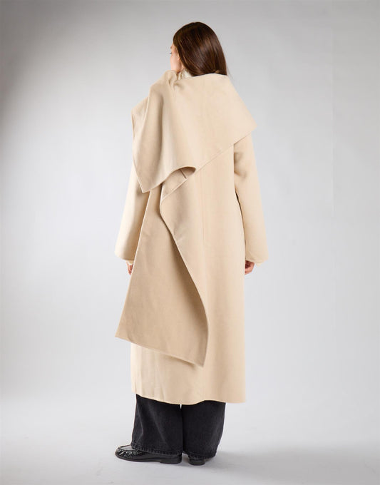 Cream Scarf Long Coat