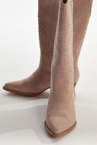 Baby Pink Studded Cowboy Knee High Boots