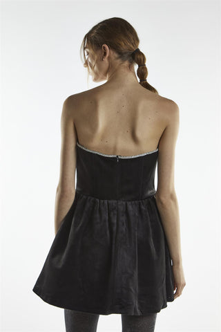 Black Plunge Rhinestone Trim Mini-Dress
