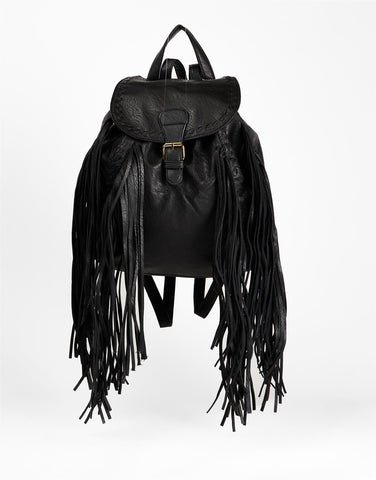 Black Boho Fringe Backpack
