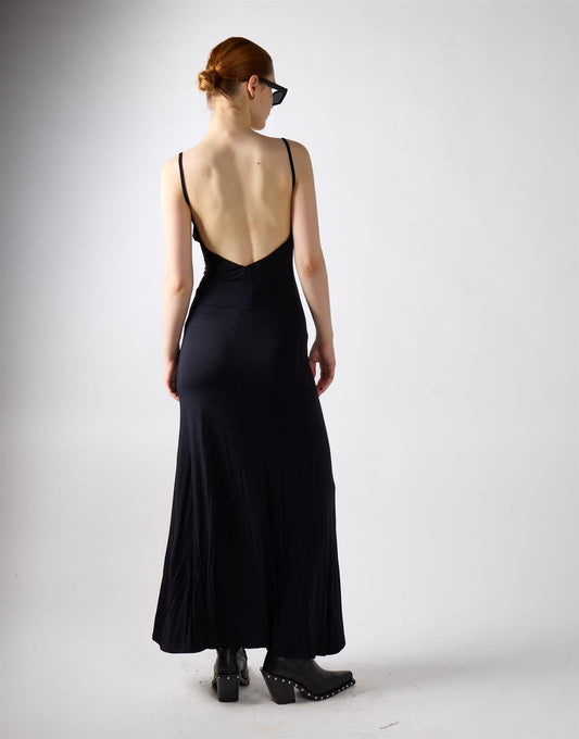Black V-Neck Open Back Maxi Dress