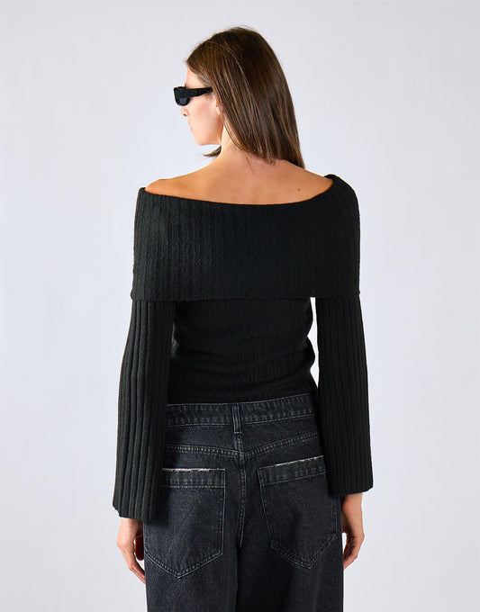 Black Bardot Knit Jumper