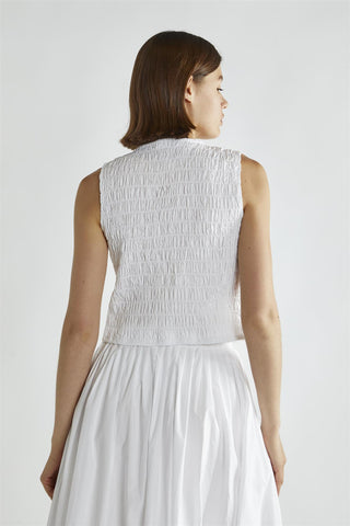 White Shirred Tie-Front Top