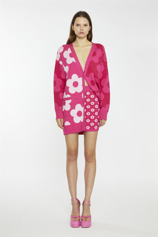 Pink Flower Check Bodycon Mini-Skirt