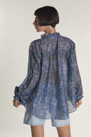 Blue Paisley Chiffon Blouse