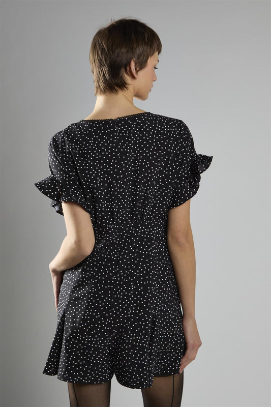 Black Polka Dot V Neck Playsuit