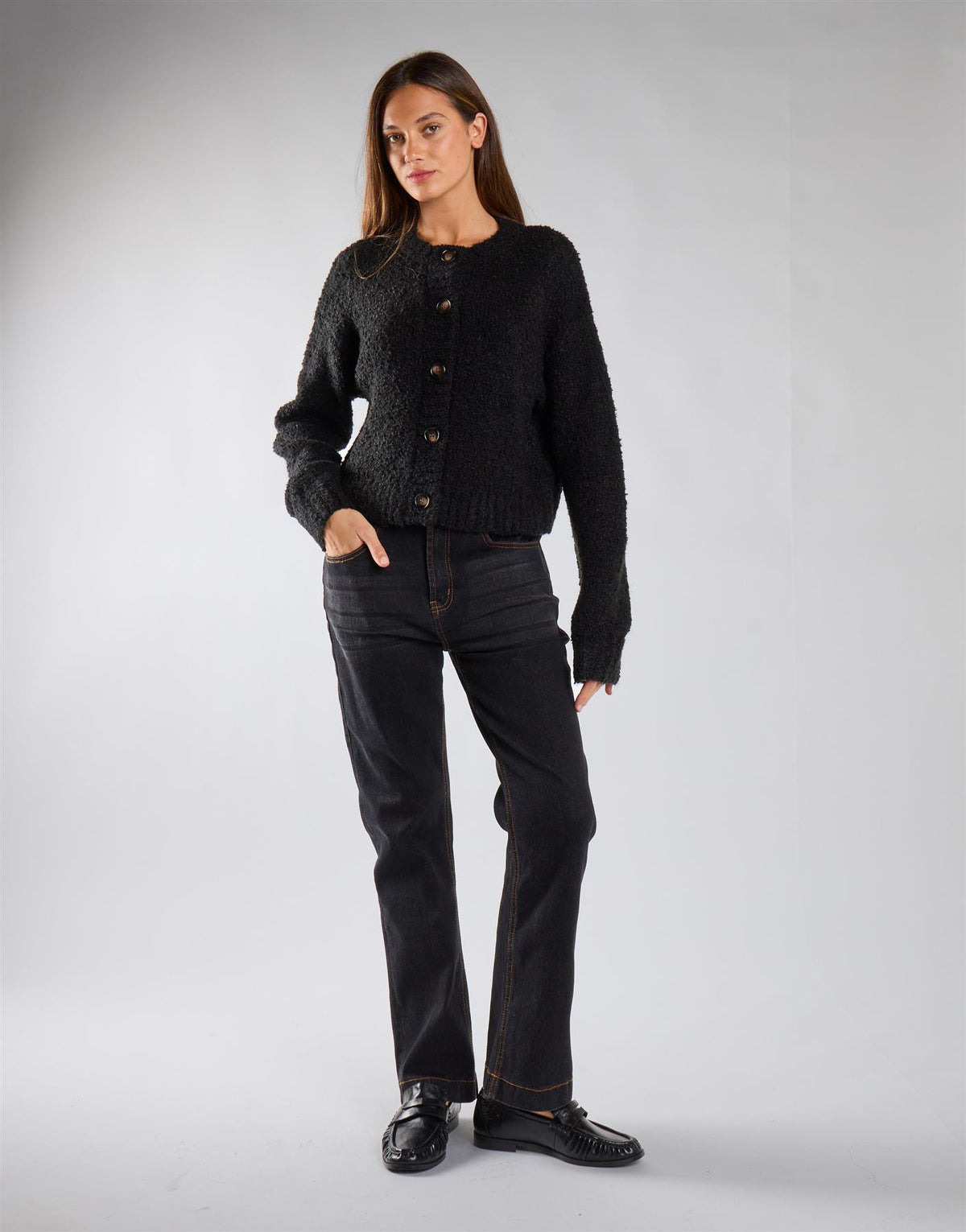 Black Buttoned Cropped Cardigan