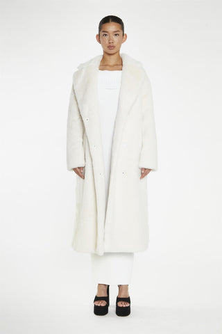 Cream Faux-Fur Longline-Coat