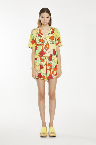 Orange-Swirl Strawberry Smocked-Waist Loose-Fit-Shorts