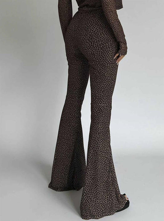 Leopard-Mesh Flared-Trousers