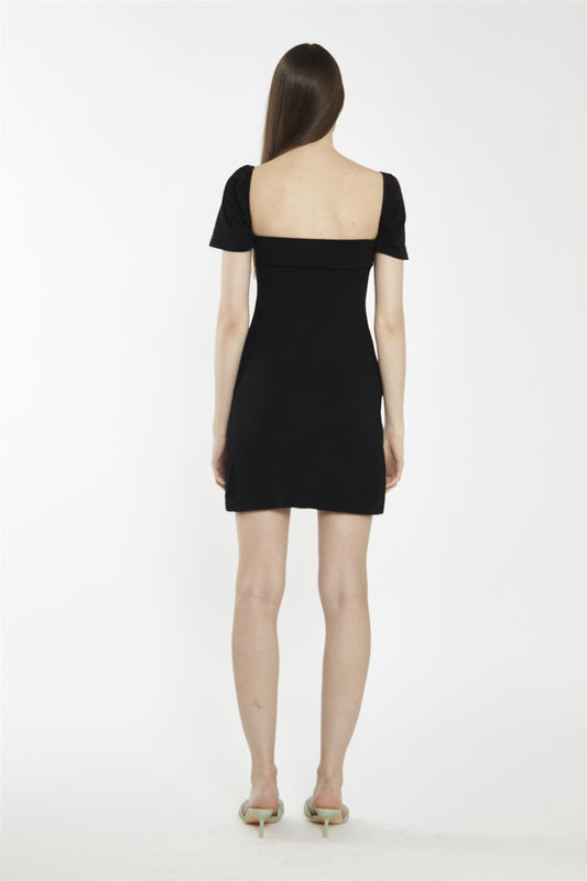 Tie Front Mini Dress - Black
