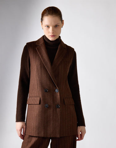 Narrated Brown Stripe Double-Breasted Tailored Vest