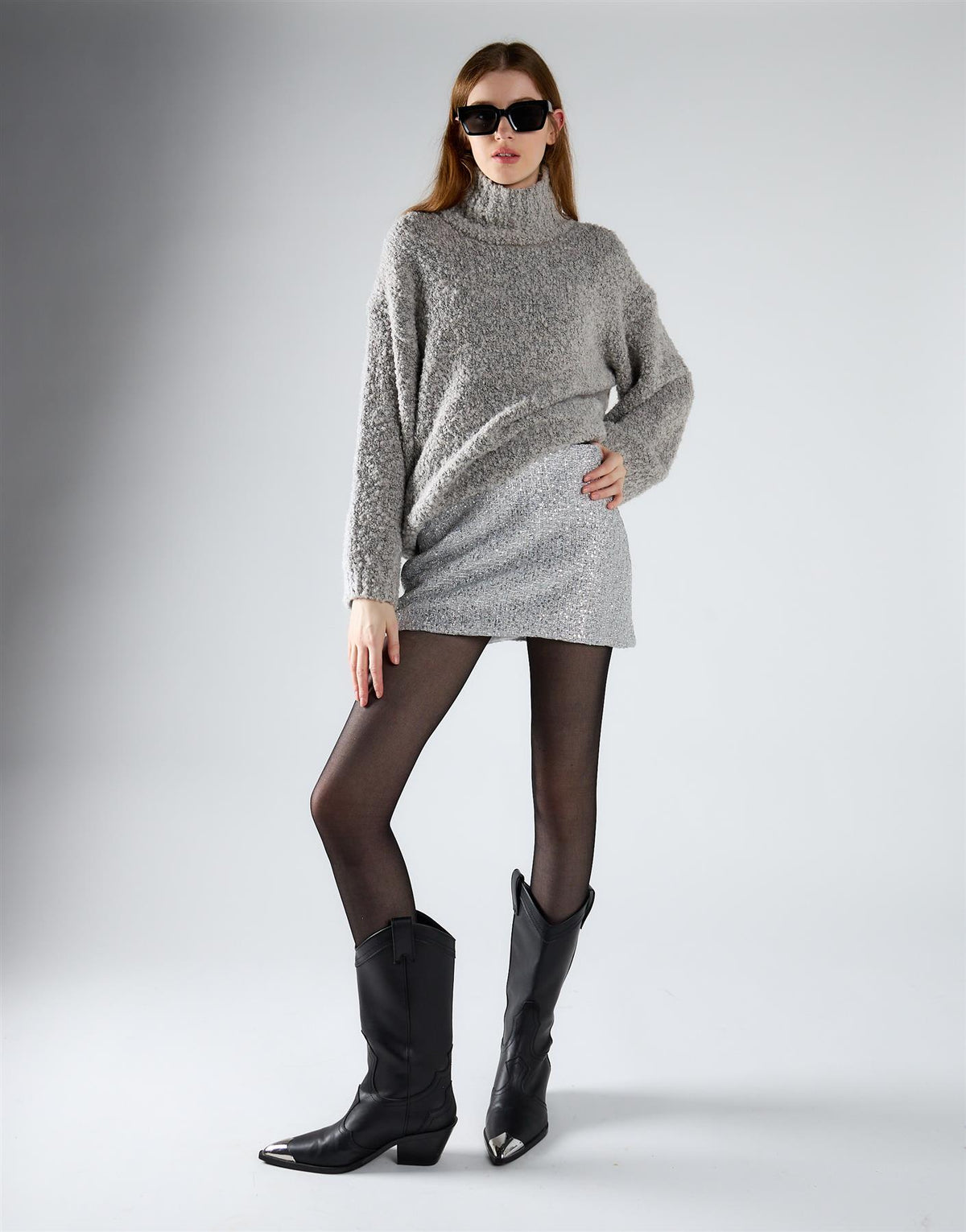Silver Tweed Mini Skirt