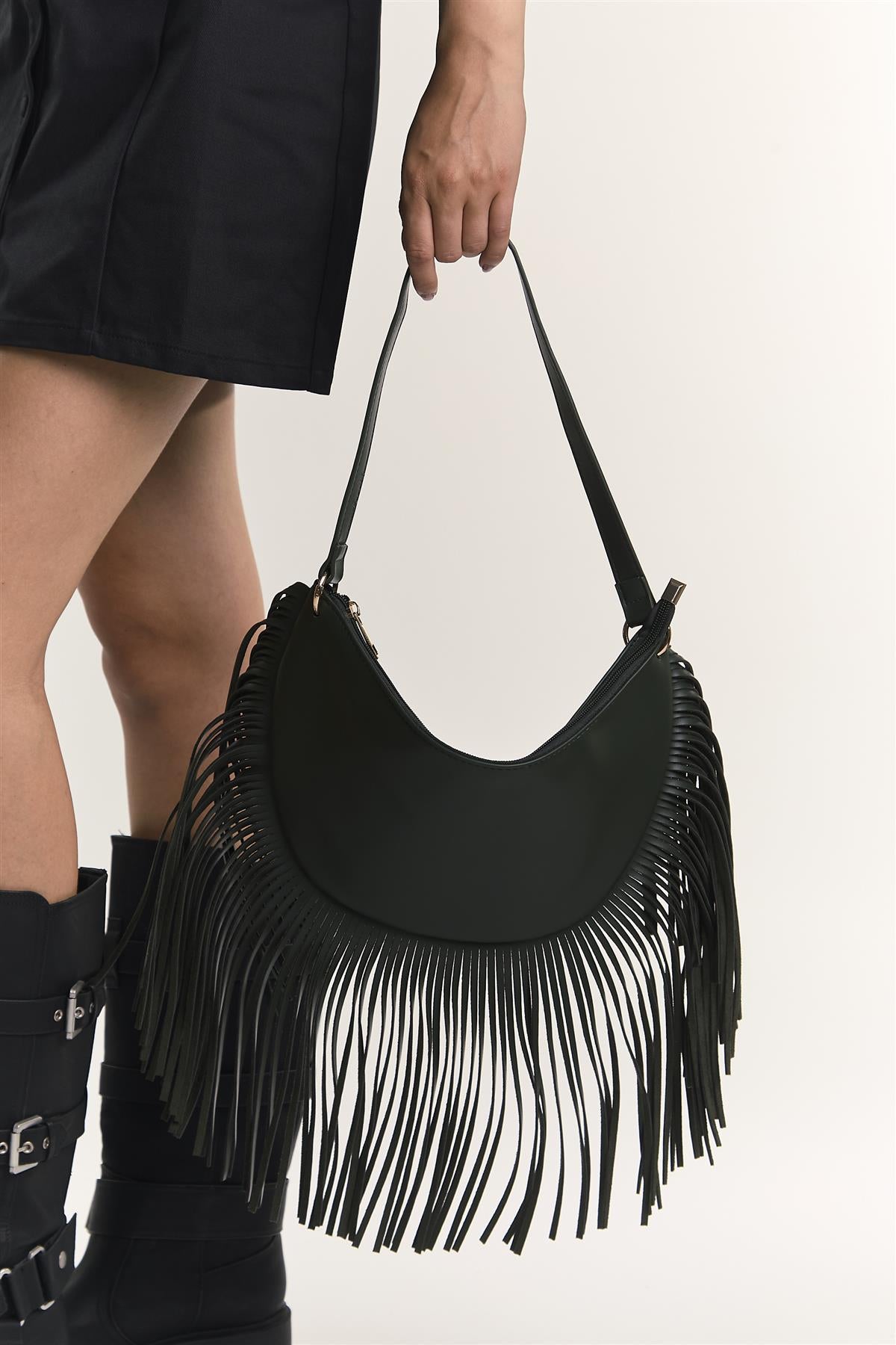 Olive Fringe Mini-Shoulder Bag