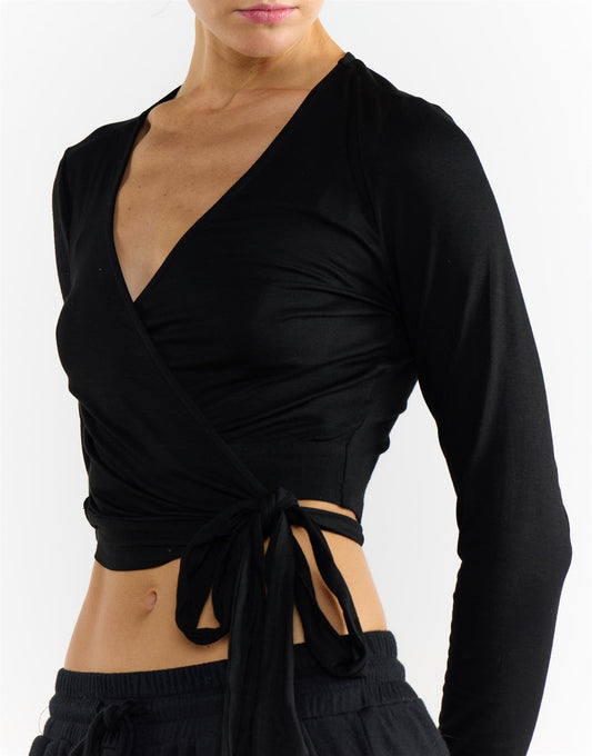 Black V Neck Long Sleeve Top