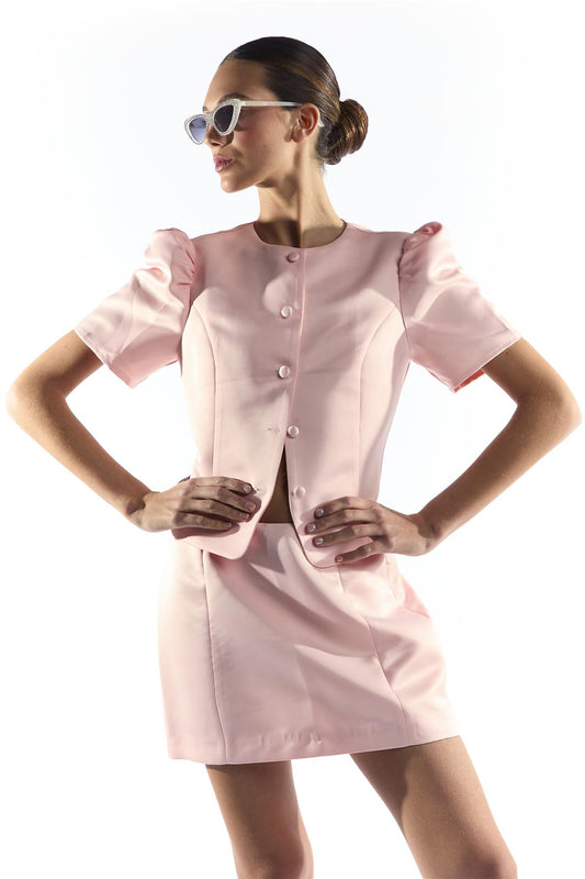 Light Pink Button Through Structured Blouse