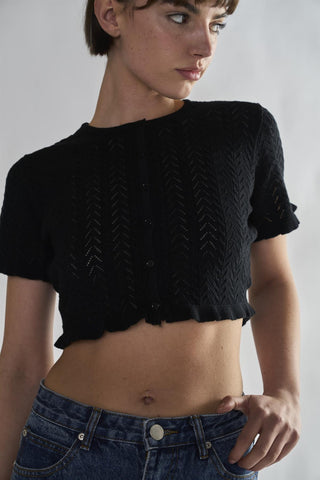 Black Ruffle Crop Tops
