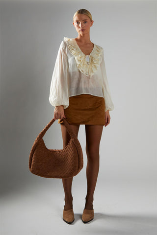 Cream Ruffle-Neck Blouse