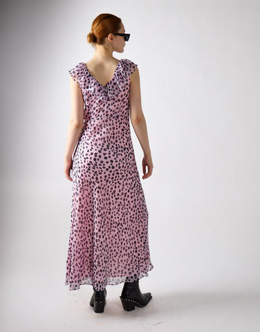 Lilac Dalmatian Print Ruffle Maxi Dress
