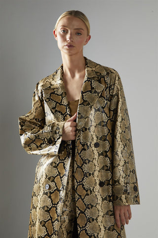 Beige Snakeskin Double Breasted Trench Coat