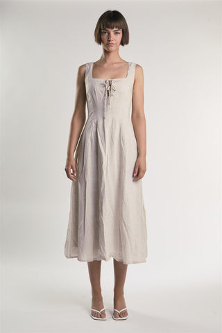 Beige Fleck Square Neck Maxi Dress