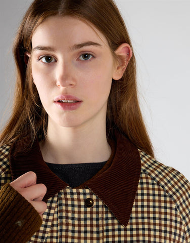 Cream Check Zip Up Collared Jacket