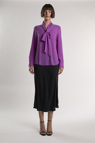 Purple Front-Tie Long-Sleeve-Top