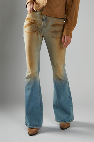 Blue-Mud-Wash Flared Jeans