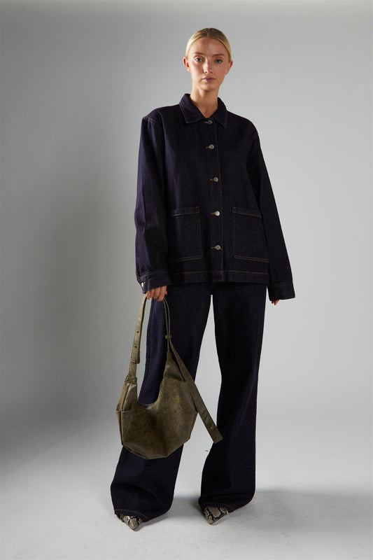 Dark-Indigo Boxy Denim-Jacket