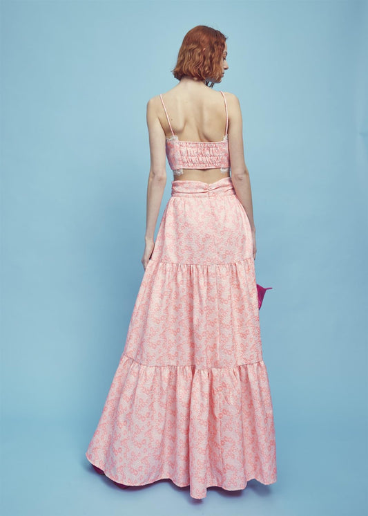 Mae Co-ord Tiered Maxi Skirt -Pink-Daisy