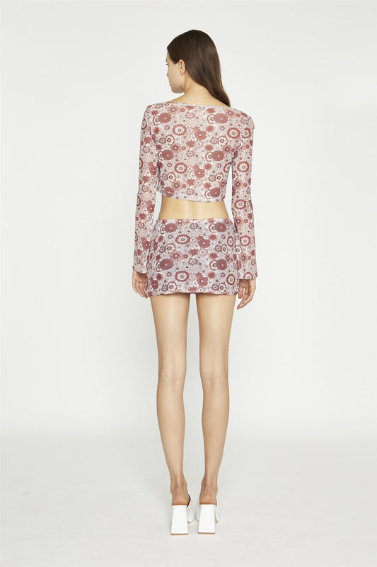 Nude Brown Vintage Floral Split Mini-Skirt