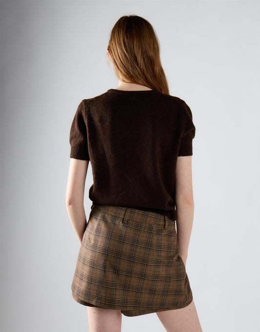 Brown Multi Check Bodycon Skort