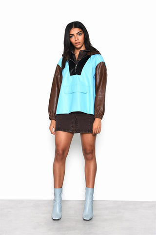 Blue Multi Pu Quarter Zip Up Jacket