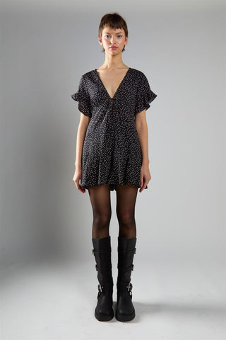 Black Polka Dot V Neck Playsuit