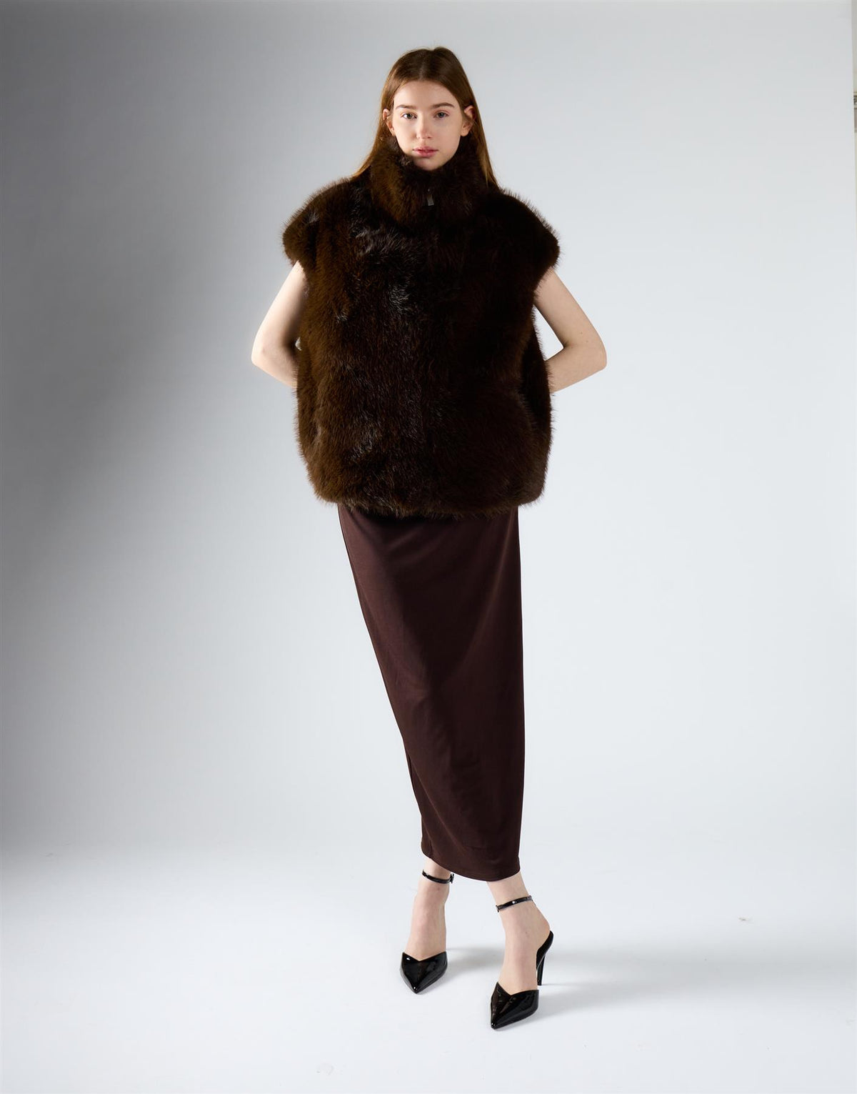Deep Brown Plush High-Neck Gilet