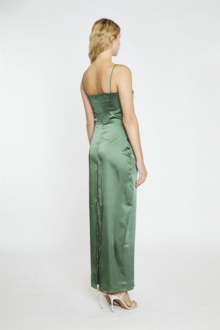 Forest Green Satin Maxi-Dress