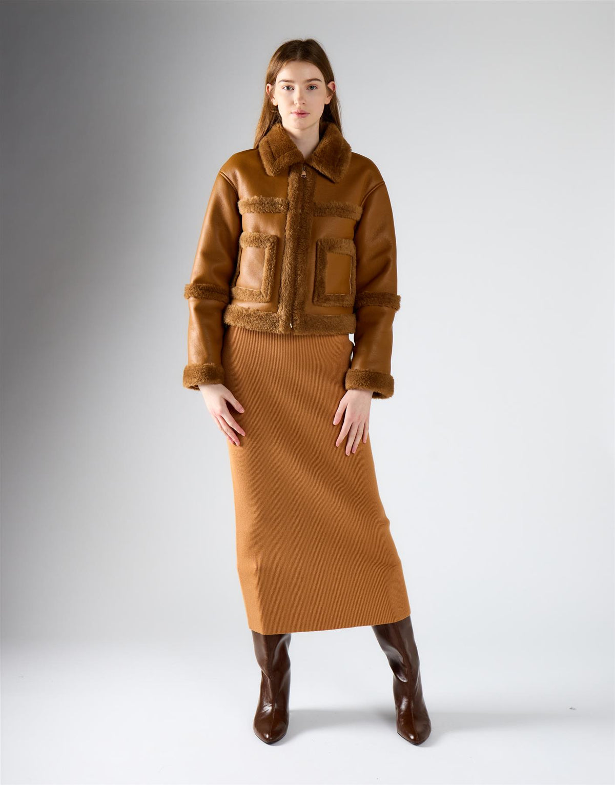 Tan Fur Contrast Jacket