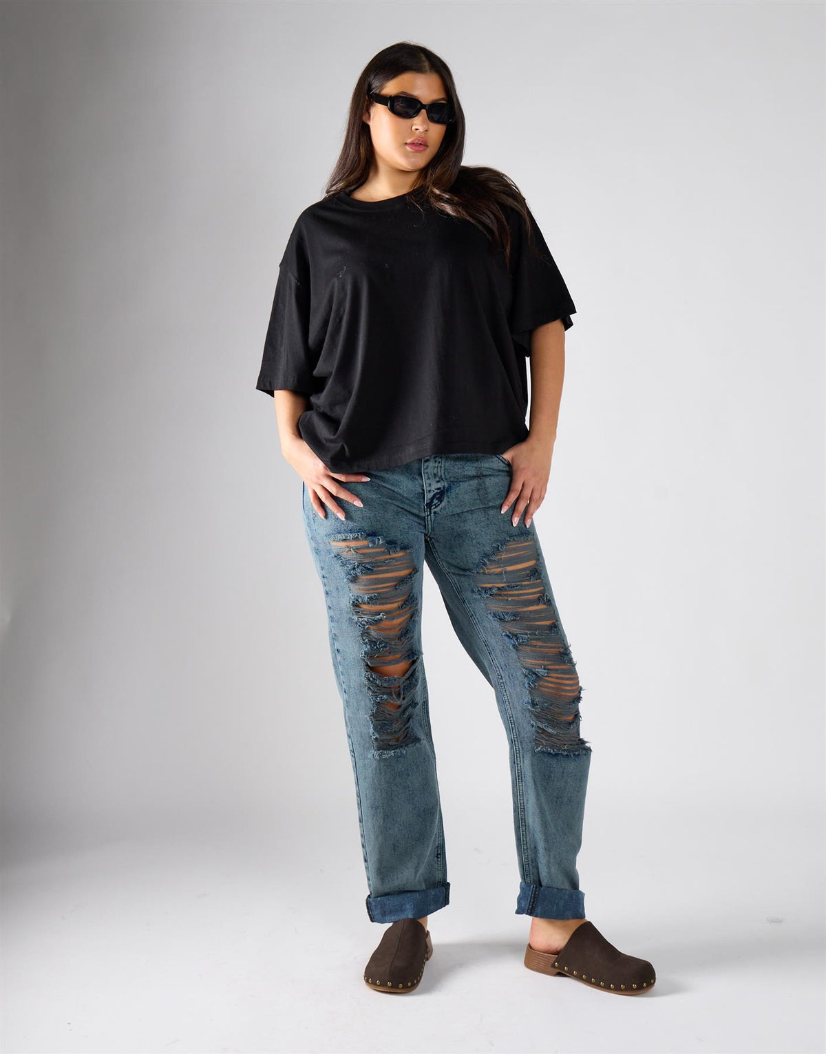 Glamorous Curve New Grey Denim Regular Ripped Jeans