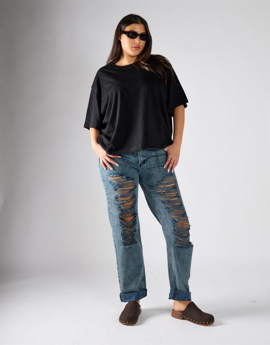 Glamorous Curve New Grey Denim Regular Ripped Jeans