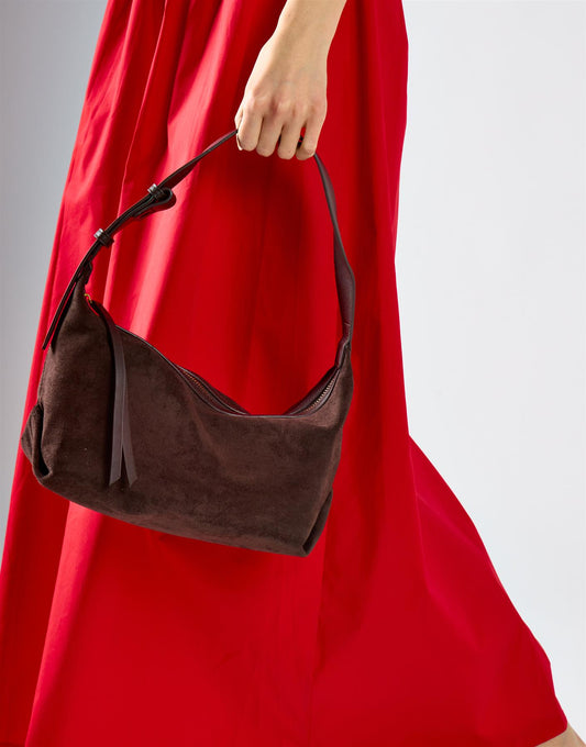 Dark Brown Faux Leather Shoulder Bag