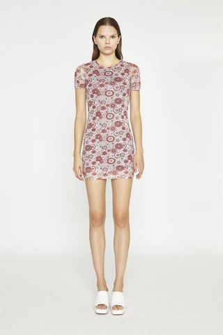 Nude-Brown-Vintage-Floral Body-Con Mini-Dress