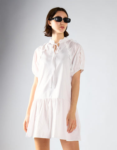 White Scalloped Trim Smock Dress