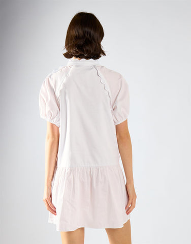 White Scalloped Trim Smock Dress