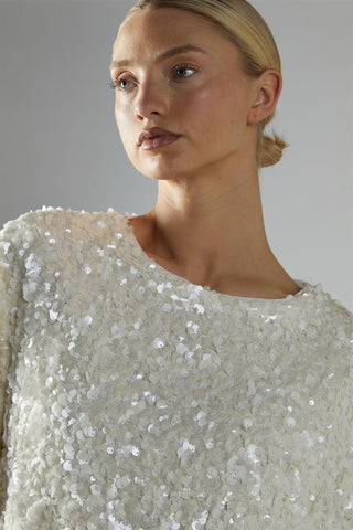 Matt-White-Sequin Boxy Crop-Top