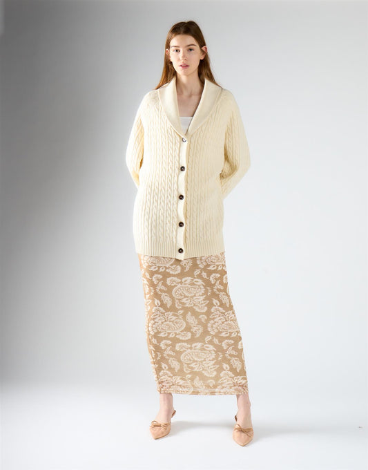 Cream Cable Knit Midi Length Cardigan