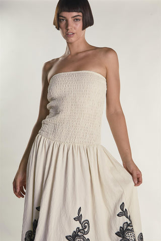 Cream Black Border Bandeau Midi Dress