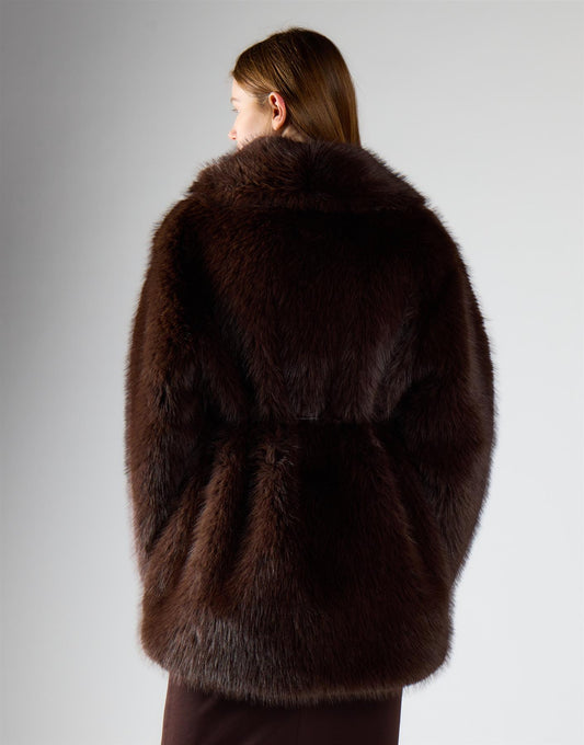 Deep Brown Fur Oversized Tie Waist Coat
