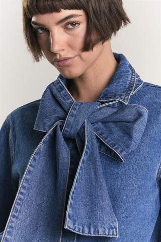 True Blue Pussy Bow Denim Blouse