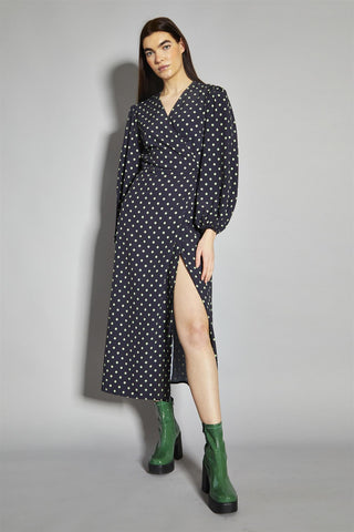 Black-Green Geo-Daisy Wrap Maxi-Dress